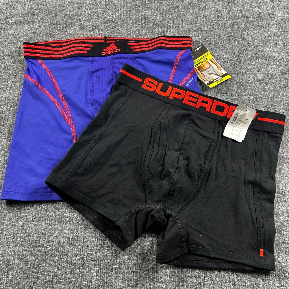 Lot of 2 NWT Mens Underwear Adidas Climalite Boxer Brief M Superdry Trunk XXLG